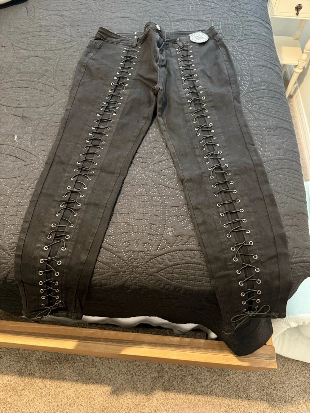 Women’s Black Skinny Jeans with Front Lace-Up Detail